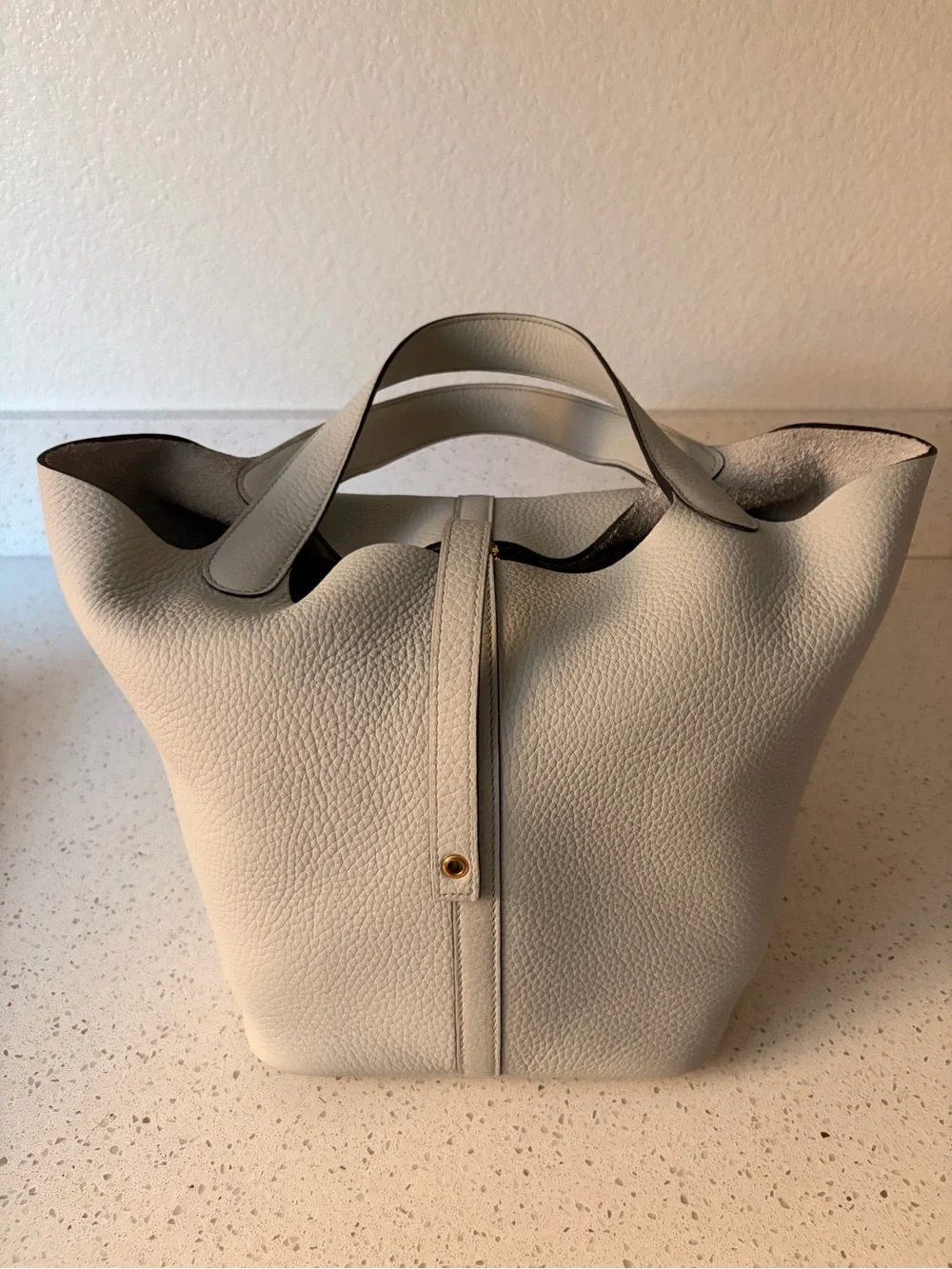 Hermes Bleu Pale Clemence Leather Picotin 22 Authentic